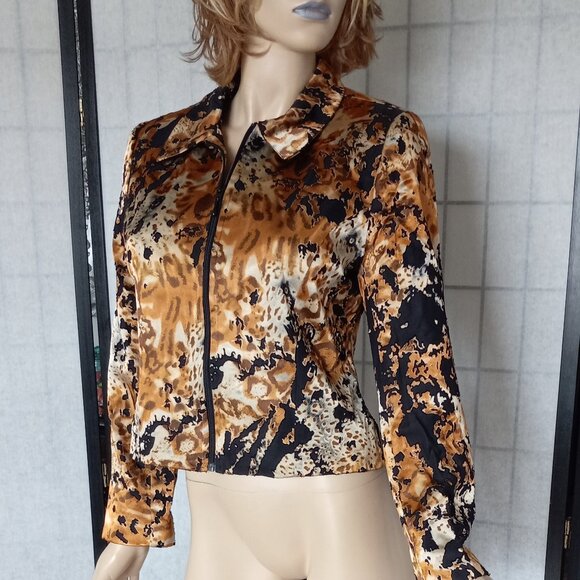 Luxury Lorizoni 100% Silk Blazer Brocade Animal Print Zip Jacket Sz M - Picture 6 of 8